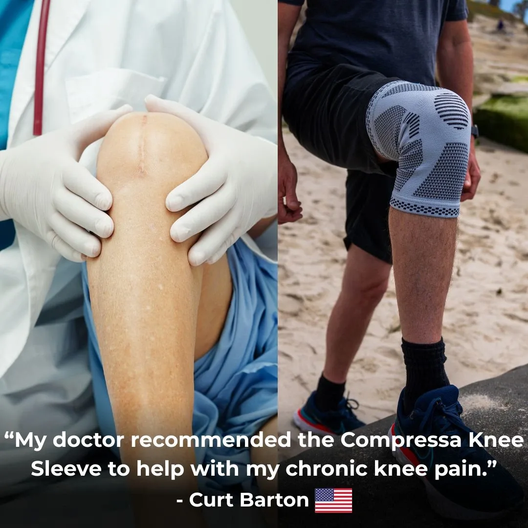 A doctor-recommended Compressa Knee Sleeve on a patient’s knee