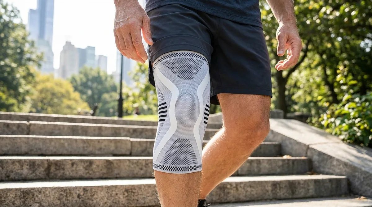 Climbing stone steps in the Compressa Knee Sleeve