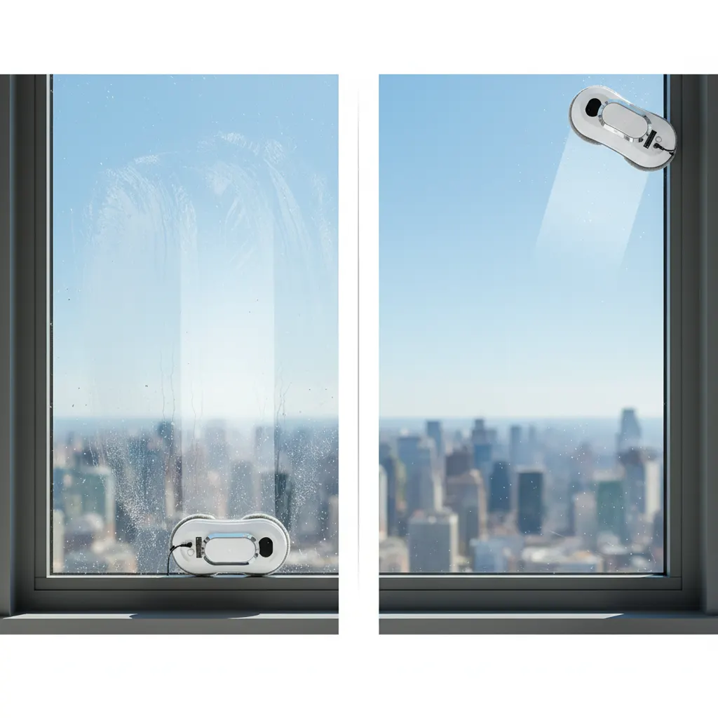 Before and after streak-free glass cleaned by Glassy