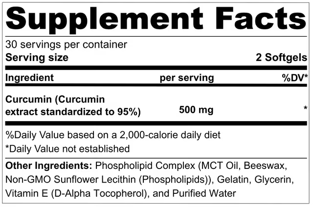 MANNA Curcumin+ Supplement Facts label
