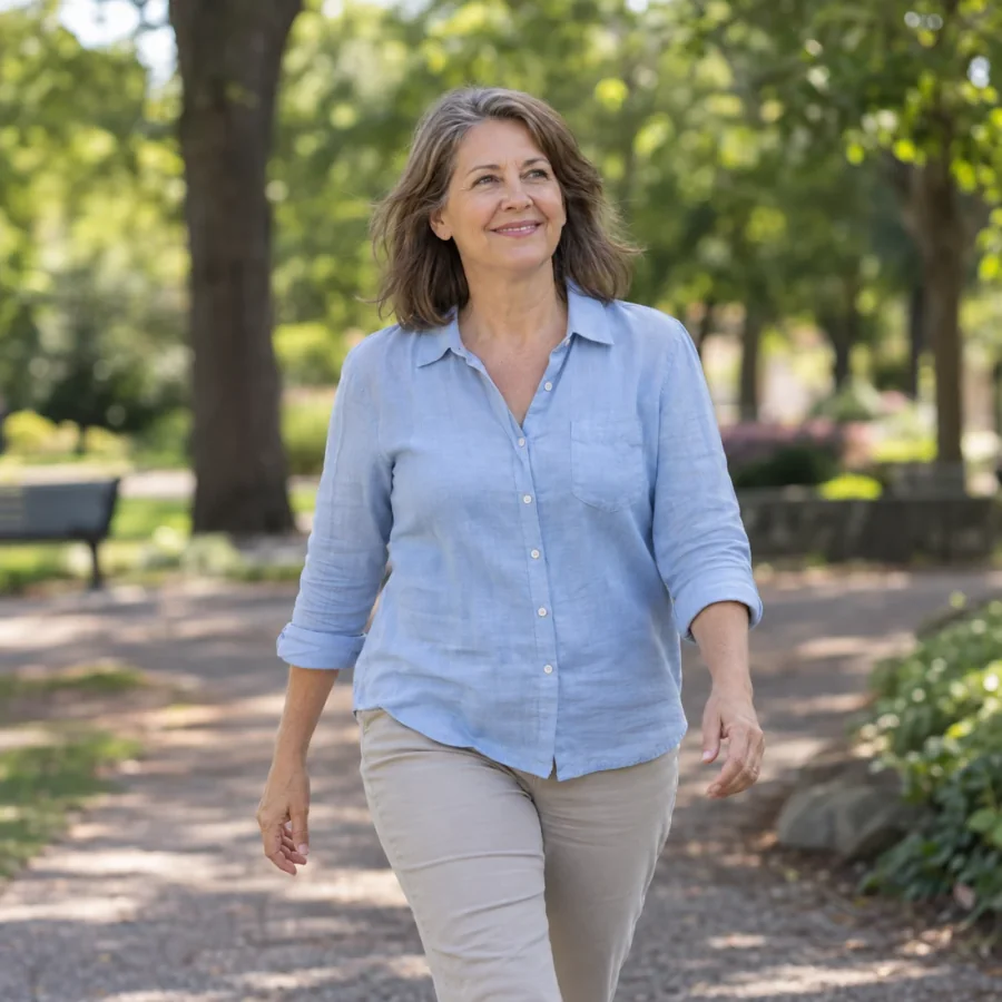Woman enjoying a relaxed walk outdoors