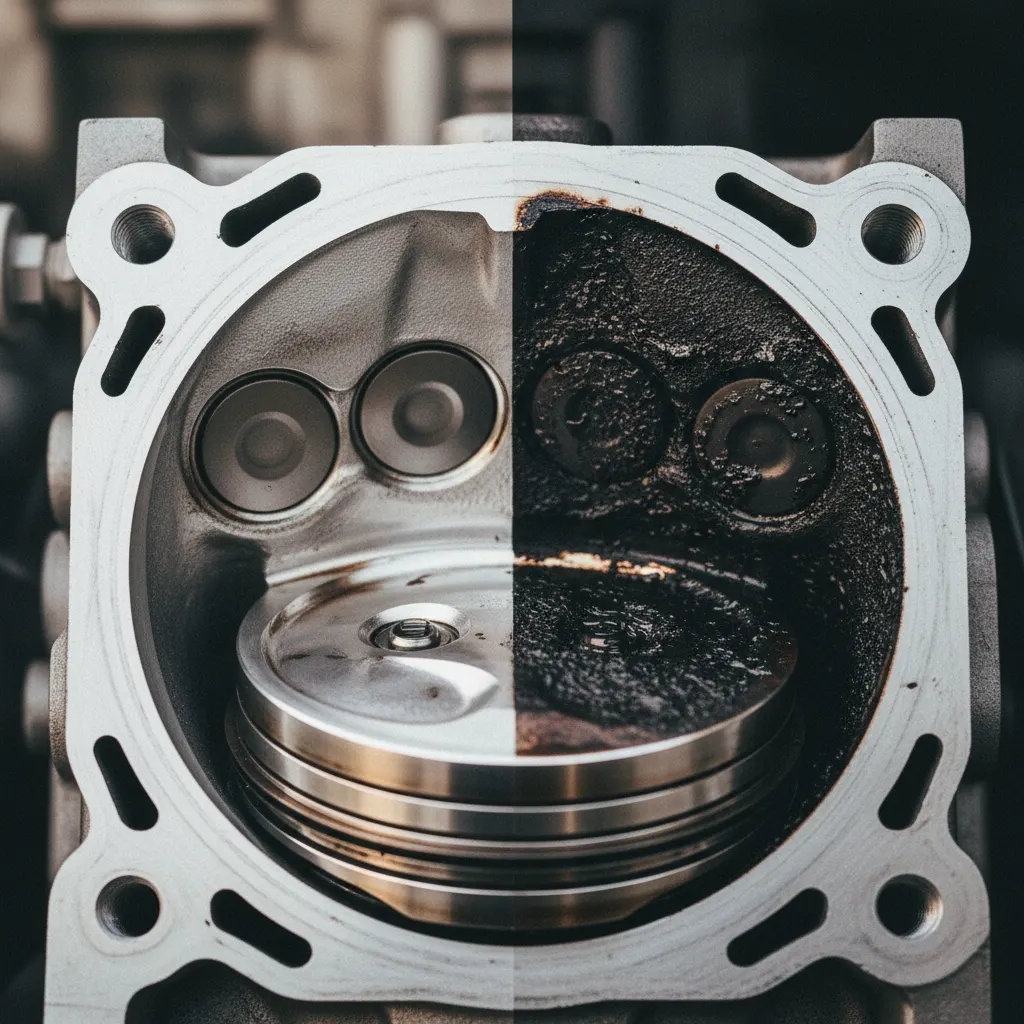 Clean vs. carbon-fouled combustion chamber comparison